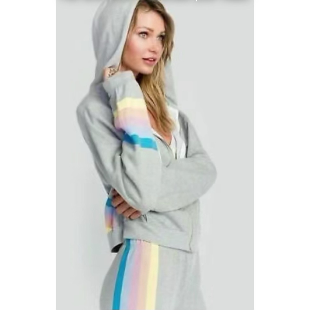 WILDFOX Rainbow Striped Zip-Front Hoodie